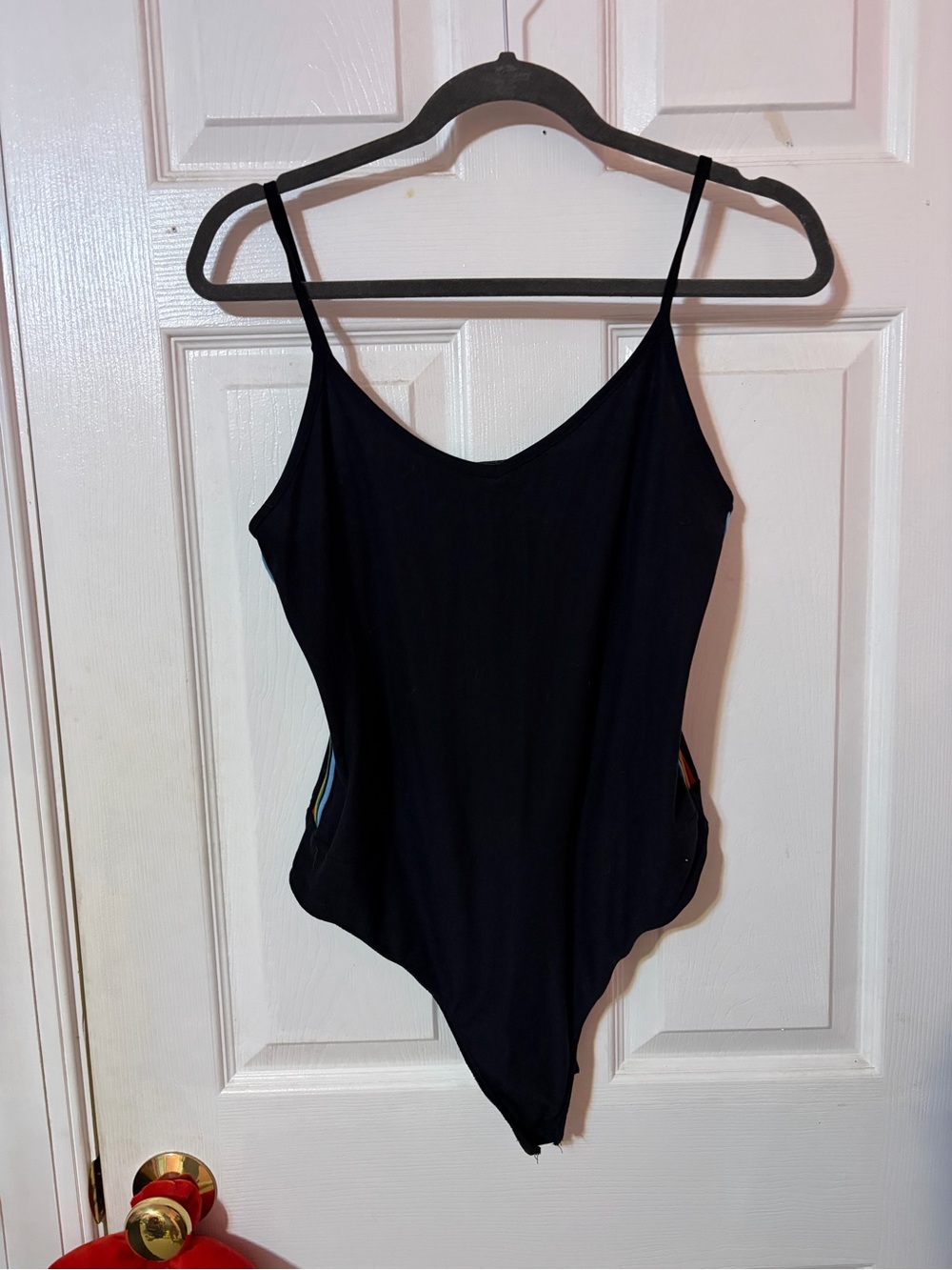 Derek Heart Black Kids One-Piece with Rainbow Side Stripes